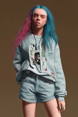 Billie Eilish, in shorts, photorealistic, 8k