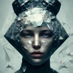 rendered in blender trash bag on his head and crumpled paper as a texture, collage paper and tape, slit - scan photography, high resolution, cinematic, unreal 6, breathtaking detailed