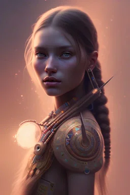 girl, cute, beautiful, Native American, head and shoulders portrait, 8k resolution concept art portrait by Greg Rutkowski, Artgerm, WLOP, Alphonse Mucha dynamic lighting hyperdetailed intricately detailed Splash art trending on Artstation triadic colors Unreal Engine 5 volumetric lighting, long hair, brown eyes