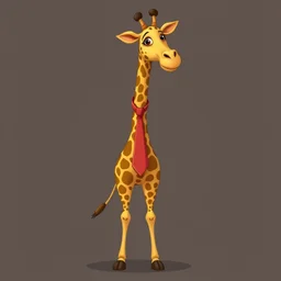 a character of a giraffe ,stand complete figure, wearing a long pois necktie, cartoon style