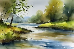 River scene in wet watercolour