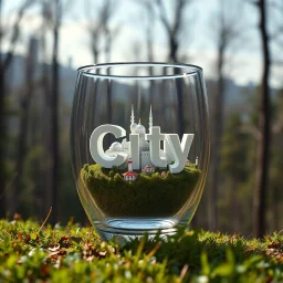 Create hyper-realistic photo of a glass tumbler in a wild forest. Inside, a miniature [Istanbul] with landmarks. A sleek white 3D text of [City] blends naturally into the landscape . Soft bright daylight, reflections, and subtle imperfections like fingerprints. DSLR quality, sharp focus.