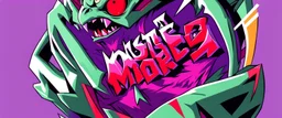 monster more angry and more 90s style, angry fast, extreme, wild, so so angry, red and purple background with 90s style slashes, 45 degree angle, ferce,