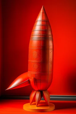 An orangish red steel rocket designed in Chinese paper art