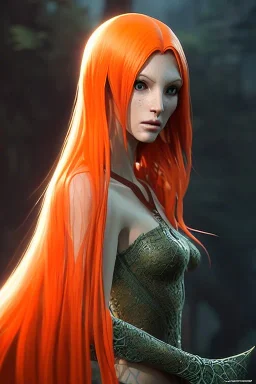 painting of a tall elven young woman with short light orange hair and freckles on the cheak bones and tall body of a topmodel light clothes, long shot, ultra realistic, concept art, intricate details, eerie, highly detailed, photorealistic, octane render, 8 k, unreal engine. art by artgerm and greg rutkowski and charlie bowater and magali villeneuve and alphonse mucha