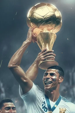 Cristiano Ronaldo lifting the World Cup trophy