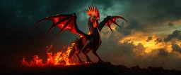 Nabraxas fire and darkness Haiti dragon with rooster head and serpent legs as a vision of the beginning of awakening within a dream of paint color and time