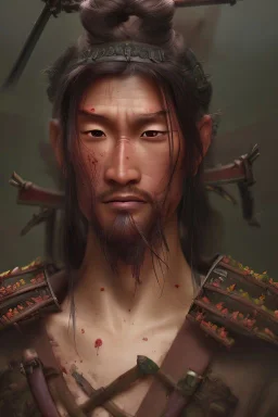 Sickly diseased dying Samurai warrior, in the middle of a dying forest, by Cedric Peyravernay, highly detailed, excellent composition, cinematic concept art, dramatic lighting, trending on ArtStation