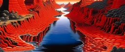 A red giant lake painted by MC Escher