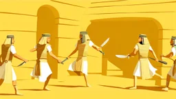 Pharaoh soldiers tear open leather bags with knives and take them out