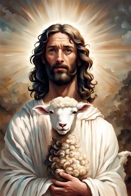 Jesus but he has the head of a lamb