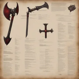 ConceptSheet: A document showing a super powerful demonic double axe of incomprehensible power.