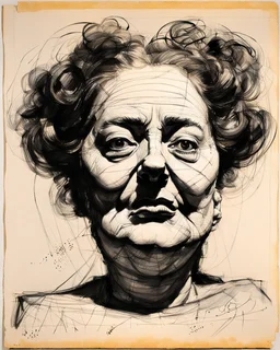 Weird face of a lying giant lady, sketchdrawing by William Kentridge