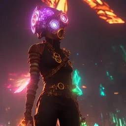 protogen, {steampunk}, ancient crystal technology, (full body), fire elemental, mechanicus, green, deus ex machina, knight, cyberpunk city avenue background