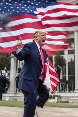 donald trump burns the american flag while maniacally laughing