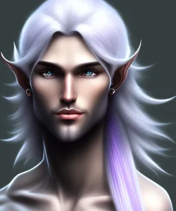 Elf, Male, Long White Hair, Black Skin, Lavender Eyes