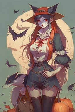 Kitsune Vampire girl with farmer clothes