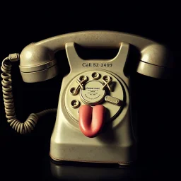 vintage telephone receiver that has X's for eyes and a tongue lolling out sideways, concept art, digital art, hyperrealistic