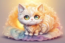 cute chibi cat in sunshine abstract vector fractal, wave function, Zentangle, 3d shading in sunshine