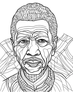 illustrate image of Nelson Mandela, simple line art, one line, white background, coloring book style, well composed, no gradient, , no fill, no solids,