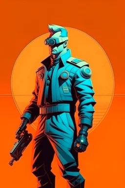 cyberpunk retro futuristic rebel man as a poster in 50s in full length