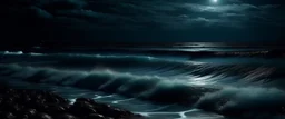 romantic ocean view, dark night