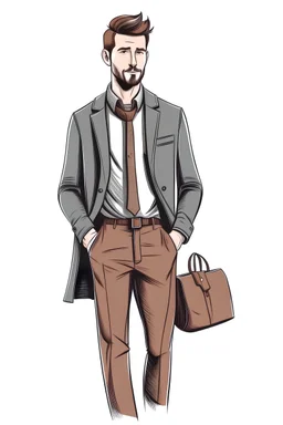 A well respected men,in a fashion style with his hand inside his pockets,carrying a masculine stylish bag on his shoulder and being a fashionista in a fashion template