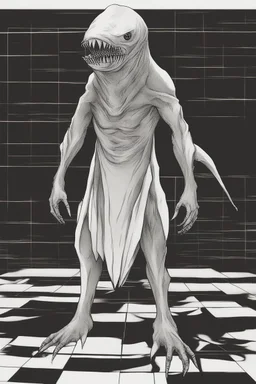 a humanoid entity with a shark-like appearance, known for their ability to manipulate dreams and induce nightmares. They would exhibit a mischievous and unpredictable nature, often toying with the dreams of others for their own amusement. Based on the SCP Foundation.