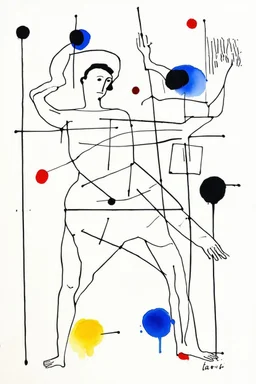 Reprezentare grafica moderna figurativa cu simboluri ,minimal art similar cu desenele lui Picasso , a unui desen facut de un autist , reprezentand statuia lui Laocoon , în stilul combinat acuarelei umede a lui Joan Miro si cu filigran lineart minimal a lui Jean Cocteau cu Paleta de culori impresionista cu culori putine si tari. Fond alb si linii color subtiri si paralele, cu umbre de lumina cu hasuri incrucisate