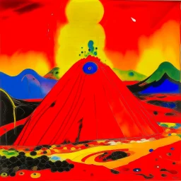 A red fiery volcano painted by Wassily Kandinsky