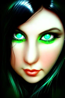 beautiful fantasy cartoon gaming green eyes black endless hair logo