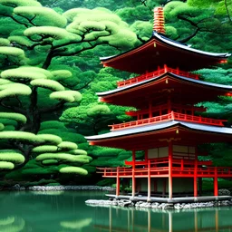 japanese pagoda, 8k, water theme