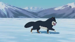 Alaskian Malamute running through the snow, furry style, shamanism, fish