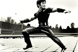 bruce lee,,in,his,prime,doing,flying,kick