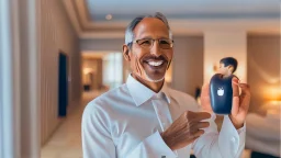 hotel owner holding apple airpods