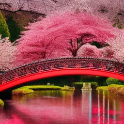 large glass globe filled with cherry blossoms and red bridge, beautiful, peaceful, gorgeous,, ornate, 8k, high-quality, fine-detail, intricate, digital art, brian froud, howard lyon, selina french, anna dittmann, annie stokes, Greg Rutowski