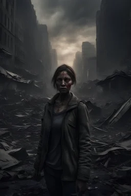 An extremely detailed and realistic selfie by a civilian facing her death in an apocalyptic aftermath in a city after a full scale nuclear war in the year 2024 :: dark, horrifying, death, ultradetailed, photorealism, 8K, 3D, Octane Render, HDR