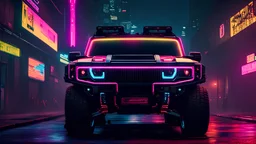 Hummer ultimate Street tuning Mansory Cyberpunk 2077 neon Style Front View, Super Detailed, desktop wallpaper, 4K