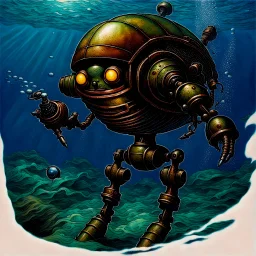 90's TCG fantasy artwork art of nautilus robot underwater