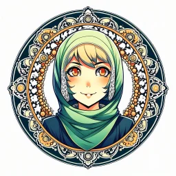 anime Only the face Muslim Pretty impressive women inside a circular frame,Portrait image,professional look