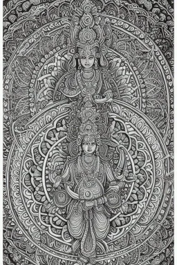 Hinduism, modern realistic cartoon drawing, grayscale, adult coloring pages, Hindu god Brahma, male god, wisdom, transformation, lined drawing, coloring page, 300 dpi, high quality print, painted portrait, full body, white hair , masculine, mature, handsome, upper body, muscular, hairy torso, fantasy, intricate, elegant, highly detailed, digital painting, artstation, concept art, smooth, sharp focus, illustration, 8K, HDR, masterpiece, pastel quad Color, 3D vector art, cute and quirky, fantasy