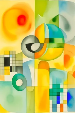 abstract watercolour by barbara hepworth and paul klee in gold and grey