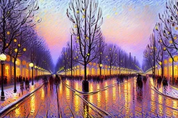 Night, square bench, lanterns, alfred sisley impressionism painting