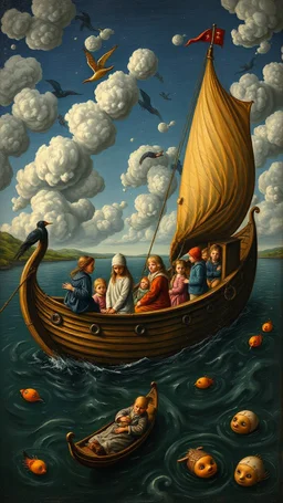 Hieronymus Bosch style , a boat full of childrens