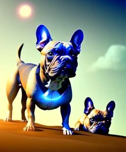 HD, high details, dramatic, detailed illustration of a french bulldog muscles standing on the sand, french bulldog wallpaper, detailed illustration of a french bulldog standing on the sand, french bulldog wallpaper, luminous body, sparkling body, full body, symmetrical body, realistic, clear focus, carefully detailed, soft evening sky, muscular body, hulk body, a lot of muscles on the body, realistic body, beautiful dog