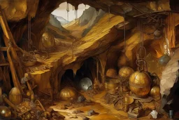 A brown earthy mine filled with gold painted by Albrecht Durer