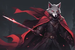 Anthropomorphic red eyed wolf wearing a dark cloak and wielding two sickles in 8k solo leveling shadow artstyle, machine them, close picture,