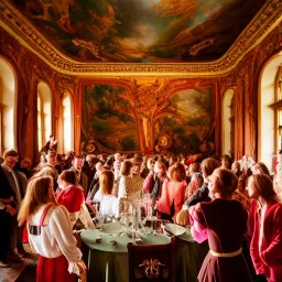 Celebration in a schloss, austrian people, ledherhosen, Austrian aesthetic, warm colors, wooden floor, forest green walls, chiaroscuro, 8k, HD, cinematography, photorealistic, Cinematic, Color Grading, Ultra-Wide Angle, Depth of Field, hyper-detailed, beautifully color-coded, insane details, intricate details, beautifully color graded, Cinematic, Color Grading, Editorial Photography, Depth of Field, DOF, White Balance, 32k, Super-Resolution, Megapixel, ProPhoto RGB, VR, Halfrear Lighting