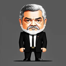 Retrato chibi gráfica vectorial full body de Luis Ignacio Lula da Silva presidente de Brasil, serio, calidad ultra, hiperdetallado, color blanco, y negro, full body