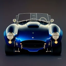 hyperrealism Drawing of 'Dark Blue AC Shelby Cobra 427' three quarter frontal aerial view, by gaston bussiere, greg rutkowski, yoji shinkawa, yoshitaka amano, tsutomu nihei, donato giancola, tim hildebrandt,oil on canvas, cinematic composition,Sharp detail,extreme detail,fit full head inside picture,16k